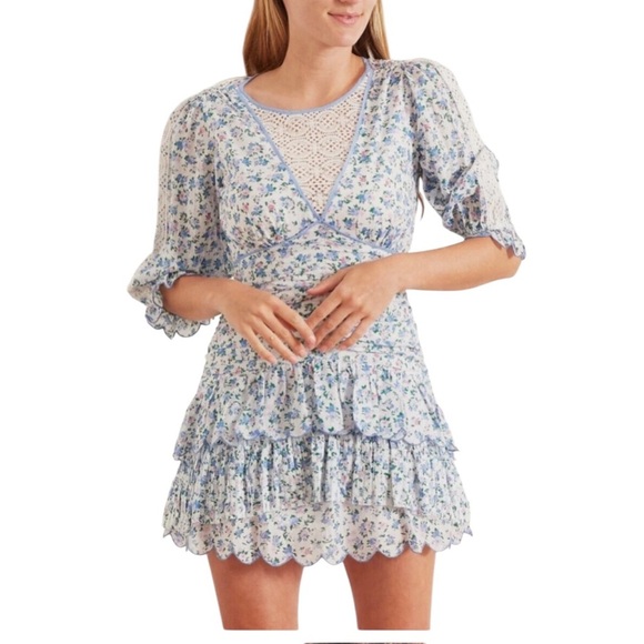 LoveShackFancy Marquise Mini Dress in Blue Jay Song - Picture 1 of 12